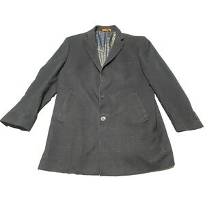 TALLIA Wool Blend 3 Button‎ Check Plaid OverCoat Mens Size XL Blue